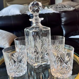 Denby Fine Lead Crystal Decanter 5 Piece set made in Yuguslavia